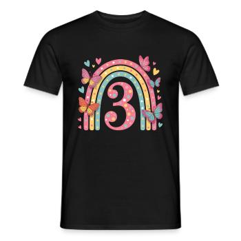 Regenbogen Schmetterling 3. Geburtstag Mädchen - Männer T-Shirt - Schwarz - Vorne - AI Model Male 178 light (178cm)