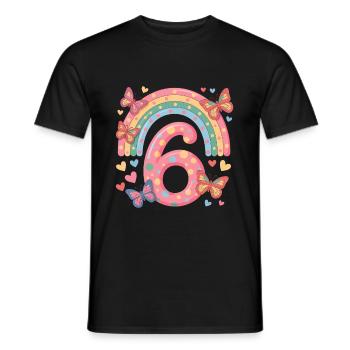 Regenbogen Schmetterling 6. Geburtstag Mädchen - Männer T-Shirt - Schwarz - Vorne - AI Model Male 178 light (178cm)