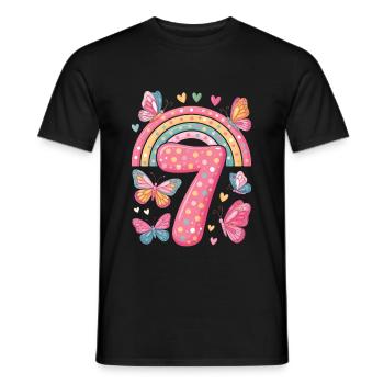 Rainbow Butterfly 7th Birthday Girl - Men's T-Shirt - black - Front - AI Model Male 178 light (178cm)