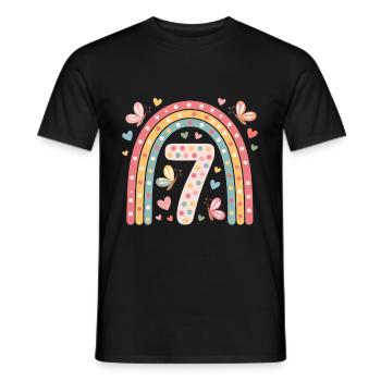 Rainbow Butterfly 7th Birthday Girl - Men's T-Shirt - black - Front - AI Model Male 178 light (178cm)