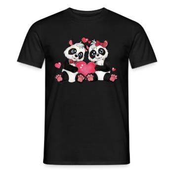Süßes Panda Paar mit Herz Valentinstag Geschenk - Männer T-Shirt - Schwarz - Vorne - AI Model Male 178 light (178cm)
