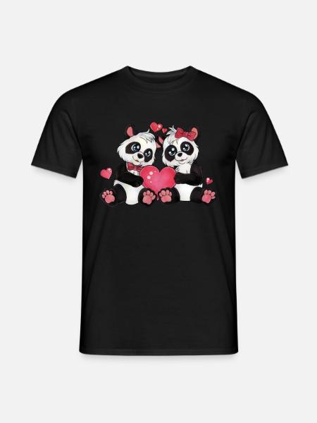 Süßes Panda Paar mit Herz Valentinstag Geschenk - Männer T-Shirt - Schwarz
