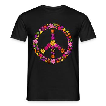 Peace, Floral Wreath, Peace Sign, Gift - Men's T-Shirt - black - Front - AI Model Male 178 light (178cm)