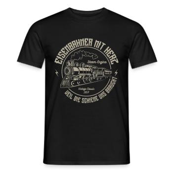 Eisenbahner mit Herz Lokführer Dampflock Geschenk - Männer T-Shirt - Schwarz - Vorne - AI Model Male 178 light (178cm)