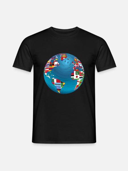 Weltkarte Globus Erdkugel Landesflaggen Kontinente - Männer T-Shirt - Schwarz