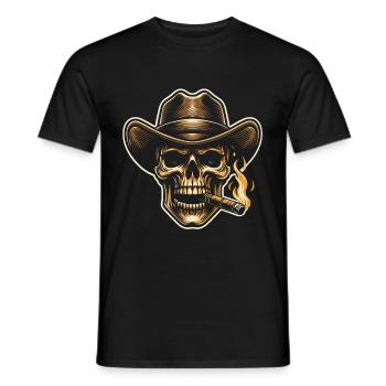 Crâne cool avec cigare et chapeau de cow-boy Stetson - T-shirt homme - noir - Devant - AI Model Male 178 light (178cm)