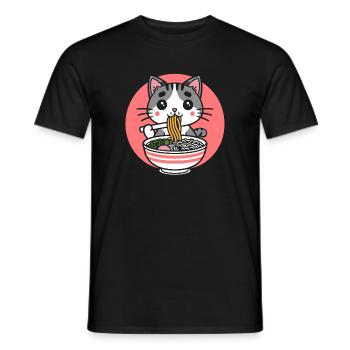 Katze Isst Ramen Niedliche Katze Kawaii Essen Nudeln Lustig - Männer T-Shirt - Schwarz - Vorne - AI Model Male 178 light (178cm)