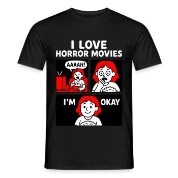 Popcorn and Panic - Horror Love - Men's T-Shirt - black - Front - AI Model Male 178 light (178cm)