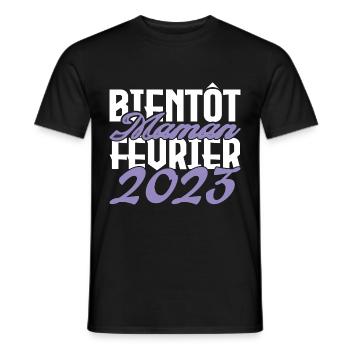 Annonce grossesse. bientôt Maman Février 2023.mama - T-shirt homme - noir - Devant - AI Model Male 178 light (178cm)