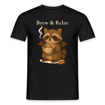 Süßer Waschbär mit Teekanne Halloween Motiv 🍵 - Männer T-Shirt - Schwarz - Vorne - AI Model Male 178 light (178cm)