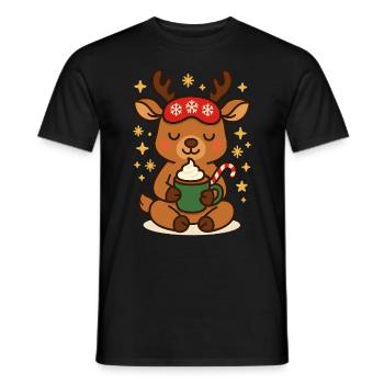 Sweet Reindeer with Cocoa Christmas - Men's T-Shirt - black - Front - AI Model Male 178 light (178cm)