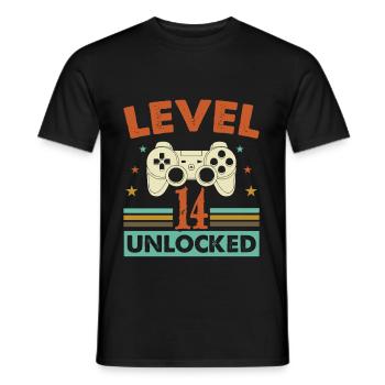 14th birthday gamer level 14 unlocked gift - Men's T-Shirt - black - Front - AI Model Male 178 light (178cm)