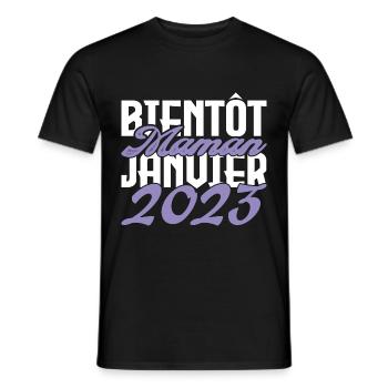 Annonce grossesse. bientôt Maman Janvier 2023.mama - T-shirt homme - noir - Devant - AI Model Male 178 light (178cm)