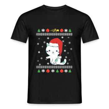 Sweet Santa Nicholas cat Ugly Christmas - Men's T-Shirt - black - Front - AI Model Male 178 light (178cm)