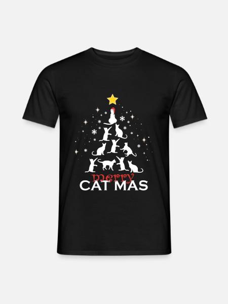 Katze Weihnachten Merry Catmas Weihnachtsbaum Cat - Männer T-Shirt - Schwarz