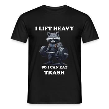 Bodybuilding Shirt – Funny Gym Raccoon Motif - Men's T-Shirt - black - Front - AI Model Male 178 light (178cm)