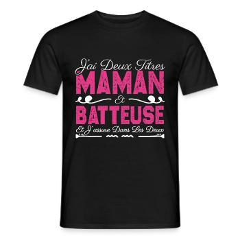 J'ai deux titres maman et Batteuse. Cadeau Maman - T-shirt homme - noir - Devant - AI Model Male 178 light (178cm)