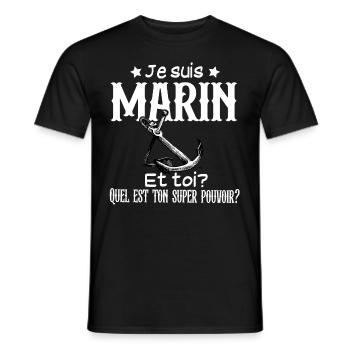 Marin Marine Métier Mer Super Héros - T-shirt homme - noir - Devant - AI Model Male 178 light (178cm)