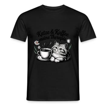 Katze ist meine Therapie - Katze und Kaffee - Männer T-Shirt - Schwarz - Vorne - AI Model Male 178 light (178cm)