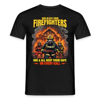 God Bless Firefighters Heroic Design - Men's T-Shirt - black - Front - AI Model Male 178 light (178cm)