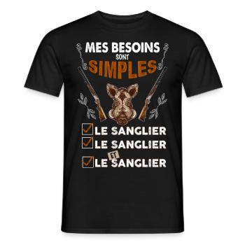 Chasse sanglier humour chasseur - T-shirt homme - noir - Devant - AI Model Male 178 light (178cm)