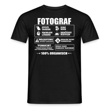 Profession de photographe, appareil photo, chemise de photographe, Photoshirt - T-shirt homme - noir - Devant - AI Model Male 178 light (178cm)