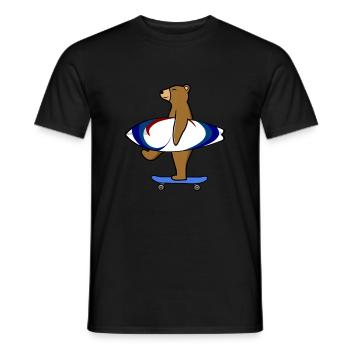 Bear with skateboard and surfboard - Men's T-Shirt - black - Front - AI Model Male 178 light (178cm)