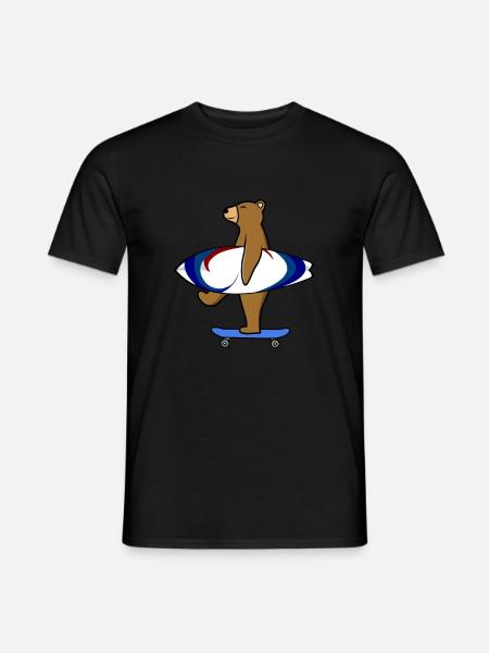 Bär mit Skateboard und Surfbrett - Männer T-Shirt - Schwarz