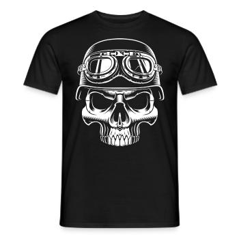 crâne motard crâne avec casque en acier - T-shirt homme - noir - Devant - AI Model Male 178 light (178cm)