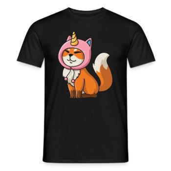 Fuchs Kawaii Einhorn Mütze Einhorn Regenbogen - Männer T-Shirt - Schwarz - Vorne - AI Model Male 178 light (178cm)