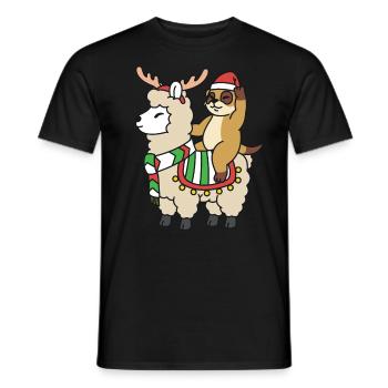Suricate de Noël chevauche un lama avec un renne - T-shirt homme - noir - Devant - AI Model Male 178 light (178cm)