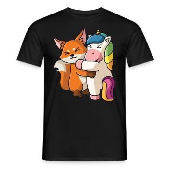 Renard avec licorne aime les animaux mignons doux - T-shirt homme - noir - Devant - AI Model Male 178 light (178cm)