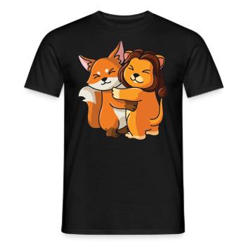 Renard avec lion aime les animaux mignons doux - T-shirt homme - noir - Devant - AI Model Male 178 light (178cm)