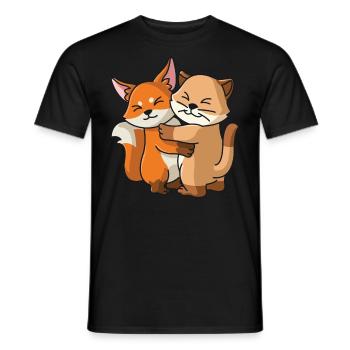 Chat avec renard aime les animaux mignons doux - T-shirt homme - noir - Devant - AI Model Male 178 light (178cm)