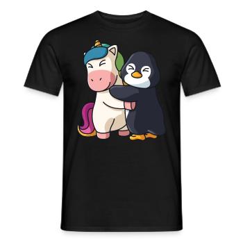 Unicorn Penguin cute Hug Cuddle Animals - Men's T-Shirt - black - Front - AI Model Male 178 light (178cm)