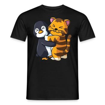 Pingouin et tigre animaux mignons étreignant - T-shirt homme - noir - Devant - AI Model Male 178 light (178cm)
