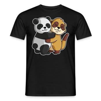 Panda and Meerkat cute Hug Cuddle Animals - Men's T-Shirt - black - Front - AI Model Male 178 light (178cm)