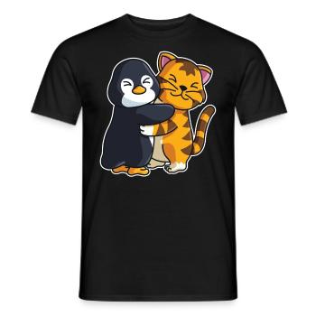 Penguin and Tiger Hug Cuddle Animals - Men's T-Shirt - black - Front - AI Model Male 178 light (178cm)