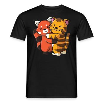Red Panda Tiger Tabby Cat Hug Cuddle Animals - Men's T-Shirt - black - Front - AI Model Male 178 light (178cm)