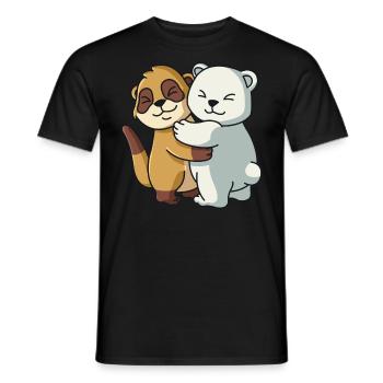 Meerkat and Icebear Hug Cuddle Animals - Men's T-Shirt - black - Front - AI Model Male 178 light (178cm)