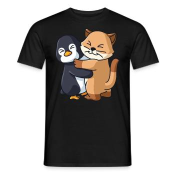 Penguin Kitten cute Hug Cuddle Animals - Men's T-Shirt - black - Front - AI Model Male 178 light (178cm)