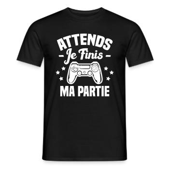 Attends je finis ma partie humour cadeau - T-shirt homme - noir - Devant - AI Model Male 178 light (178cm)