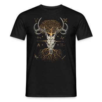 Mystisches Hirsch Geweih mit Lebensbaum und Sigil - Männer T-Shirt - Schwarz - Vorne - AI Model Male 178 light (178cm)
