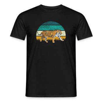 Tiger Animal Predator Africa Safari Dessin animé coloré - T-shirt homme - noir - Devant - AI Model Male 178 light (178cm)