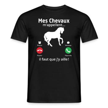 mes chevaux m'appellent il faut quẹ j'y aille! - T-shirt homme - noir - Devant - AI Model Male 178 light (178cm)