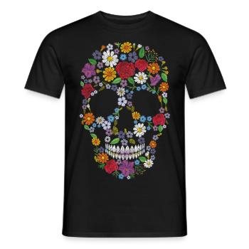 Flower skull skull flowers - Men's T-Shirt - black - Front - AI Model Male 178 light (178cm)
