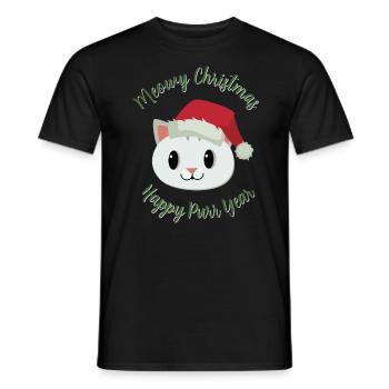 Meowy Christmas - Happy purr Year - Men's T-Shirt - black - Front - AI Model Male 178 light (178cm)