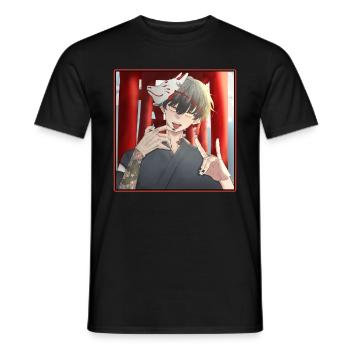 Japan Kitsune Mask Anime Otaku - Men's T-Shirt - black - Front - AI Model Male 178 light (178cm)