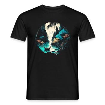 Cave and River - Watercolor Painting - Men's T-Shirt - black - Front - AI Model Male 178 light (178cm)