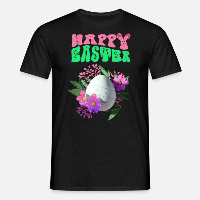 Happy Easter Flowers Easter Egg - Men's T-Shirt - black